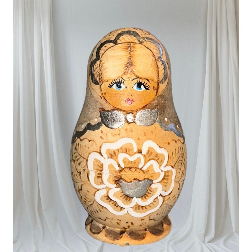 Hand Painted Wood Burned Russian Matryoshka Nesting Doll 3.75” Set of 3